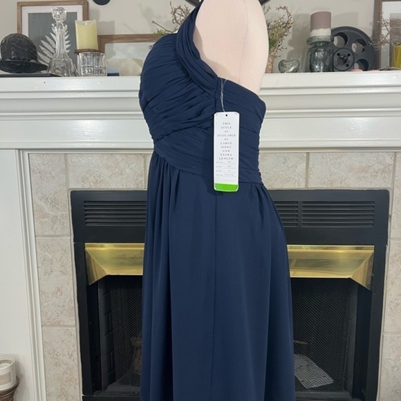 Bill Levkoff Bridal Party Prom Special Occasion Navy Midi Chiffon Fit And Flare - Picture 4 of 16